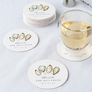 Posavasos Redondo De Papel Boda de ostión acuático costero