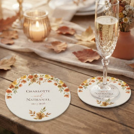 Posavasos Redondo De Papel Boda de Otoño con Flor Silvestre Terracota Boho