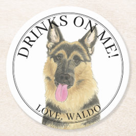 Posavasos Redondo De Papel Boda de pastor alemán personalizado