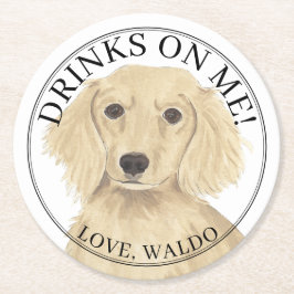 Posavasos Redondo De Papel Boda de perro Dachshund, crema inglesa personaliza