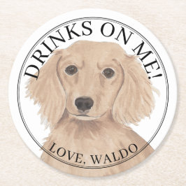 Posavasos Redondo De Papel Boda de perro Dachshund rojo inglés personalizado