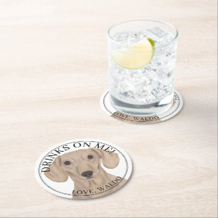 Posavasos Redondo De Papel Boda de perro Dachshund rojo suave personalizado