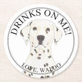 Posavasos Redondo De Papel Boda de perro dálmata personalizada
