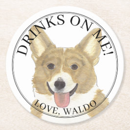Posavasos Redondo De Papel Boda de perro de alba y corgi blanco personalizado