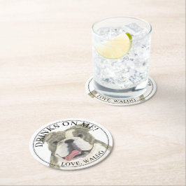 Posavasos Redondo De Papel Boda de perro de Bulldog inglés Brindle personaliz