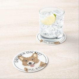 Posavasos Redondo De Papel Boda de perro de corgi rojo y blanco personalizado