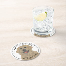 Posavasos Redondo De Papel Boda de perro de Golden Retriever personalizado