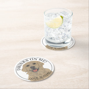 Posavasos Redondo De Papel Boda de perro de Golden Retriever personalizado