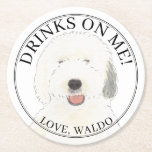 Posavasos Redondo De Papel Boda de perro de perro de perro de perro de viejo<br><div class="desc">¡Estoy enamorado de este hermoso y detallado ilustracion acuático de un viejo perro pastelero inglés blanco y gris! Personaliza estos con tu nombre o monograma y cambia el color de fondo para complementar tu decoración. ¡Compra el resto de mi colección para los regalos más dulces de la casa, la ducha...</div>