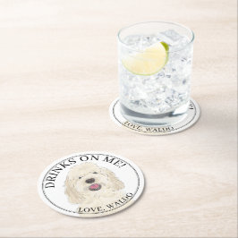 Posavasos Redondo De Papel Boda de perro dorado crema blanca personalizada