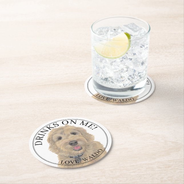 Posavasos Redondo De Papel Boda de perro dorado de Apricot personalizado (In situ)