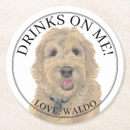 Posavasos Redondo De Papel Boda de perro dorado de Apricot personalizado