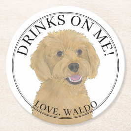 Posavasos Redondo De Papel Boda de perro dorado de Apricot personalizado