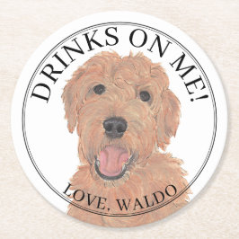 Posavasos Redondo De Papel Boda de perro dorado de Apricot personalizado