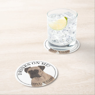 Posavasos Redondo De Papel Boda de perro embebido Fawn personalizado