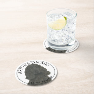 Posavasos Redondo De Papel Boda de perro español de Cocker negro personalizad