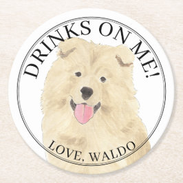 Posavasos Redondo De Papel Boda de perros Chow Chow Personalizado