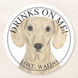 Posavasos Redondo De Papel Boda de perros Dachshund Cream Smooth Cream Person