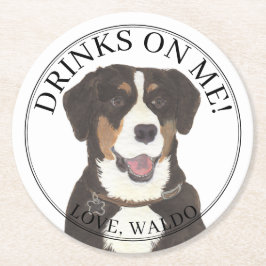 Posavasos Redondo De Papel Boda de Perros de la Montaña Entlebucher personali