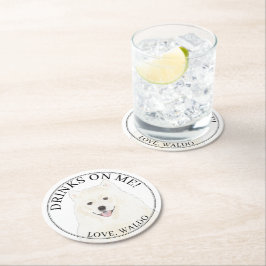 Posavasos Redondo De Papel Boda de perros esquimal Samoyed
