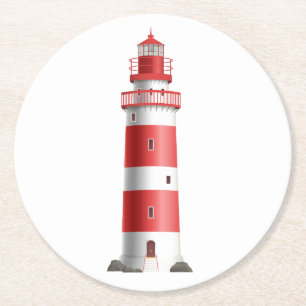 Posavasos Redondo De Papel Boda de playa de faro náutico Océano Verano Rojo