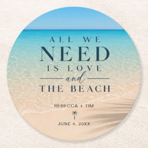 Posavasos Redondo De Papel Boda de Playa Todo lo que Necesitamos es Amor