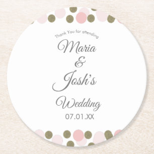 Posavasos Redondo De Papel Boda de puntos de confeti de oro rosa   
