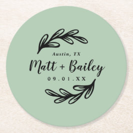 Posavasos Redondo De Papel Boda de ramas negrita Monograma Papel Redondo