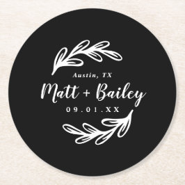 Posavasos Redondo De Papel Boda de ramas negrita Monograma Papel Redondo