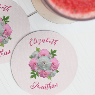 Posavasos Redondo De Papel Boda de ramo de peonía