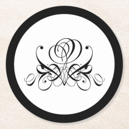 Posavasos Redondo De Papel Boda de Rosa negro caligrafía