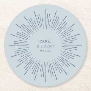 Posavasos Redondo De Papel Boda de Sunburst Blue de pizarra moderna
