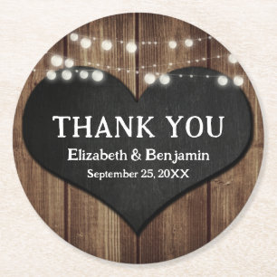 Posavasos Redondo De Papel Boda del corazón de la madera del tablero negro gr