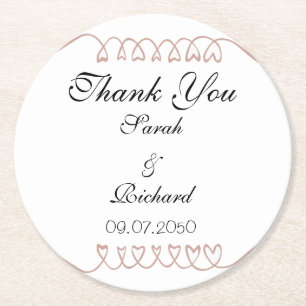 Posavasos Redondo De Papel Boda del corazón Gracias