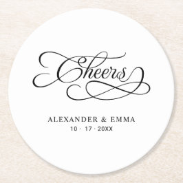 Posavasos Redondo De Papel Boda Elegante caligrafía blanco y negro