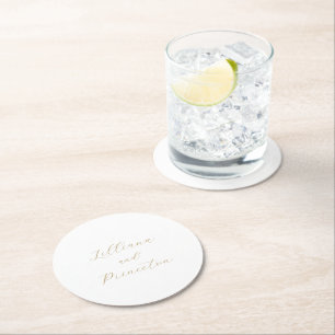 Posavasos Redondo De Papel Boda elegante clásica neutral