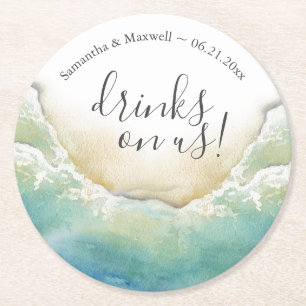 Posavasos Redondo De Papel Boda en la Playa Coasters Personalizados para Bebi