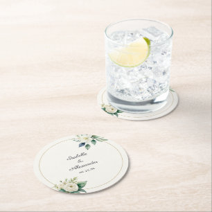 Posavasos Redondo De Papel Boda floral blanca botánica personalizada