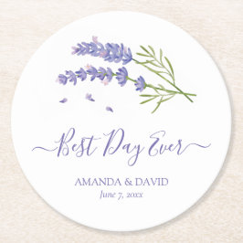 Posavasos Redondo De Papel Boda floral de lavanda púrpura moderna