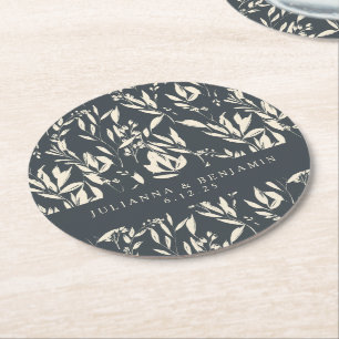 Posavasos Redondo De Papel Boda Floral Dibujada a Mano Negra Boho Personaliza