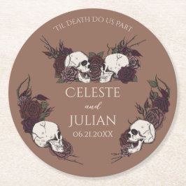 Posavasos Redondo De Papel Boda floral marrón oscuro gótico hasta la muerte
