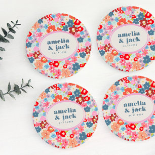 Posavasos Redondo De Papel Boda Floral Maximalista de Alegría Floreciente Bri