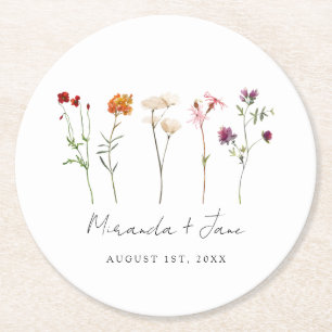 Posavasos Redondo De Papel Boda Floral Minimalista de Flores Silvestres Orgul