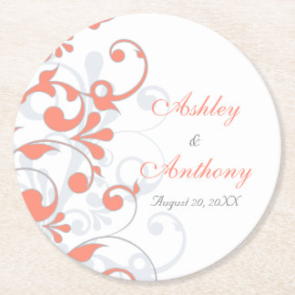 Posavasos Redondo De Papel Boda floral personalizada de resplandor de color g