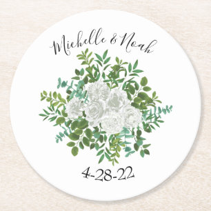 Posavasos Redondo De Papel Boda floral rosa blanca y negra