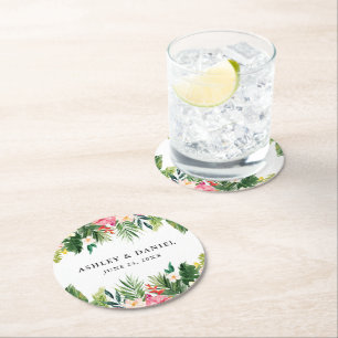 Posavasos Redondo De Papel Boda floral tropical acuática