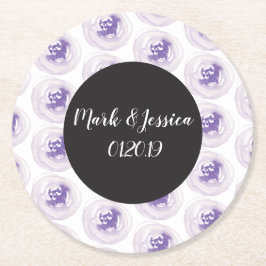 Posavasos Redondo De Papel Boda Floral Verde Acuarela Mano Morado