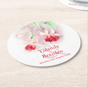 Posavasos Redondo De Papel Boda fuchsia rojo acuarela maquilladores de papel