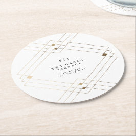 Posavasos Redondo De Papel Boda Gatsby de Decoro Geométrico Blanco Diamante O