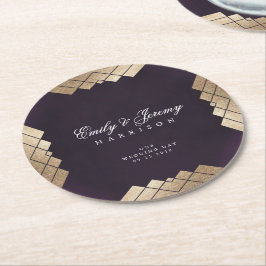Posavasos Redondo De Papel Boda Gatsby Geométrico Purple Gold